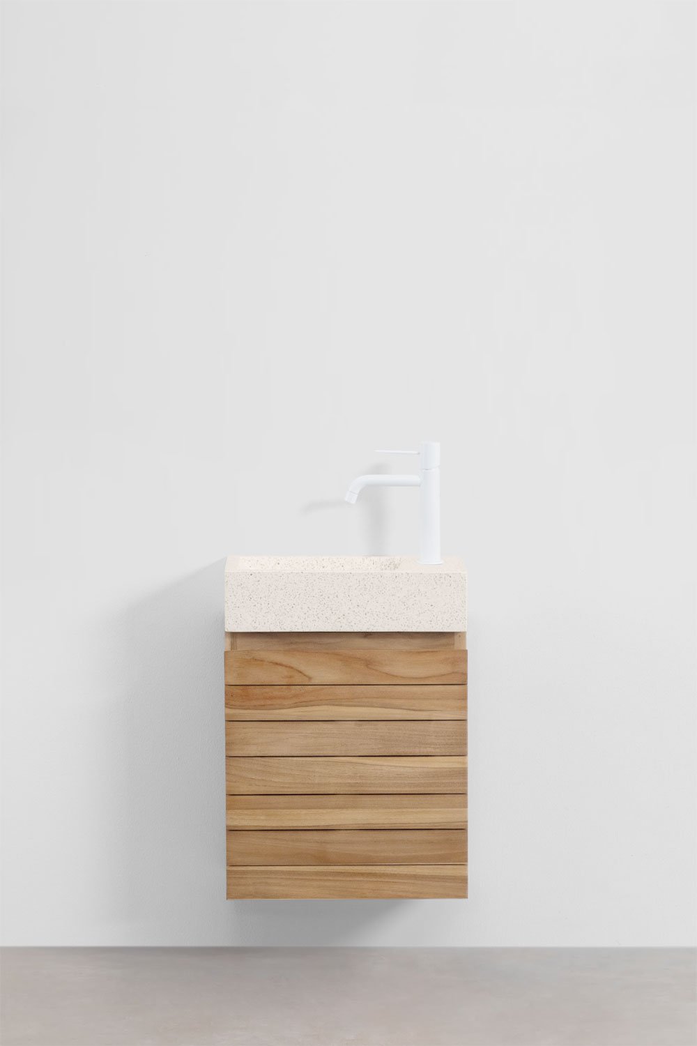 Ensemble de meuble de salle de bain suspendu en bois de teck avec lavabo intégré en ciment Napier, image de la galerie 2
