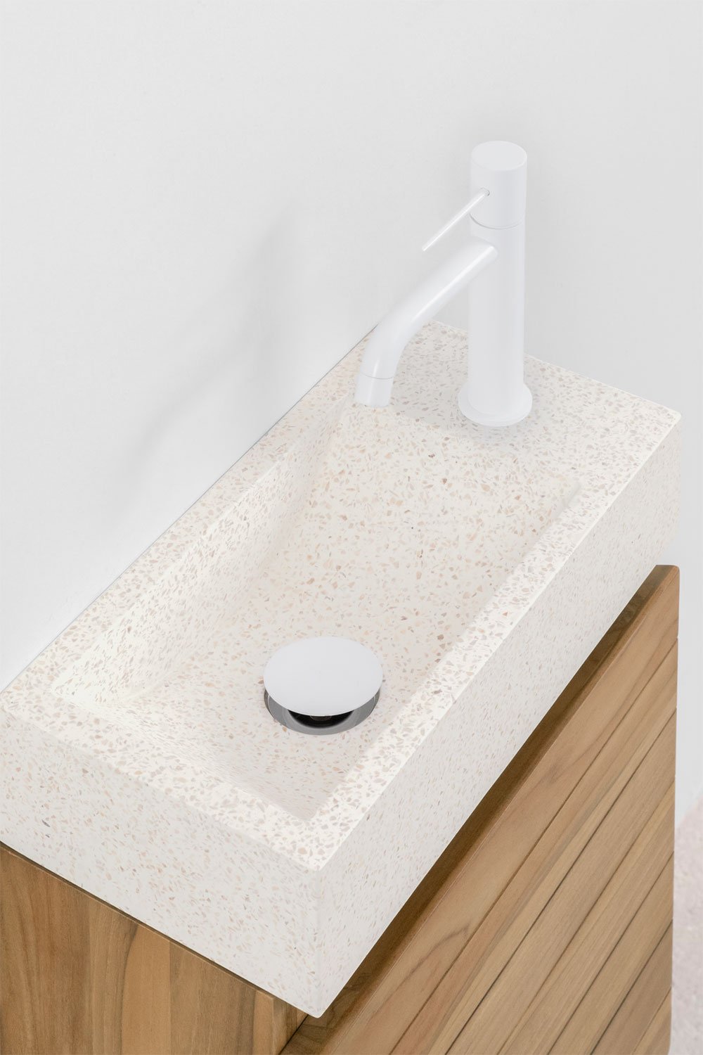 Ensemble de meuble de salle de bain suspendu en bois de teck avec lavabo intégré en ciment Napier, image de la galerie 4