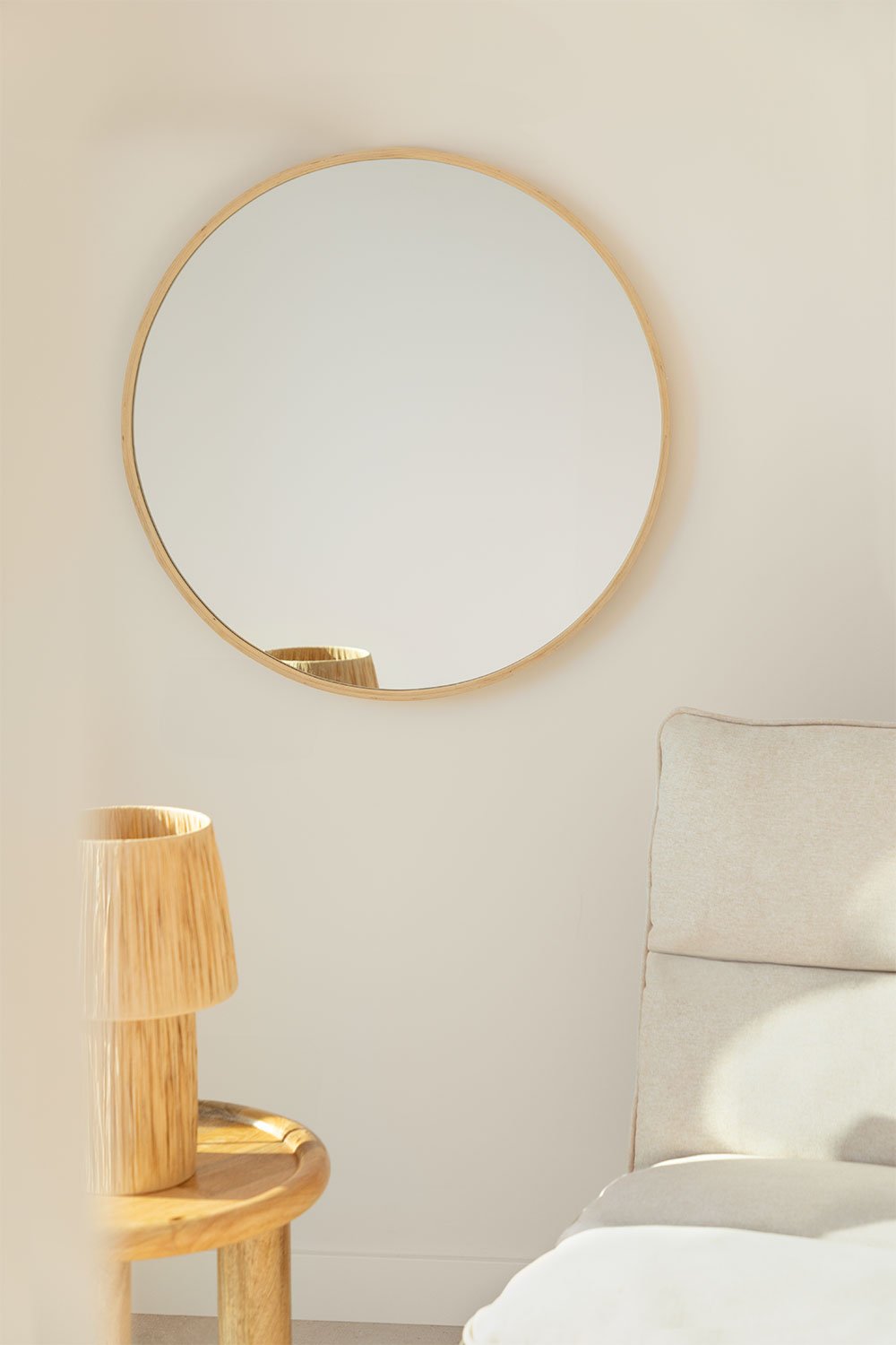 Miroir Mural Rond en Bois Yiro, image de la galerie 1