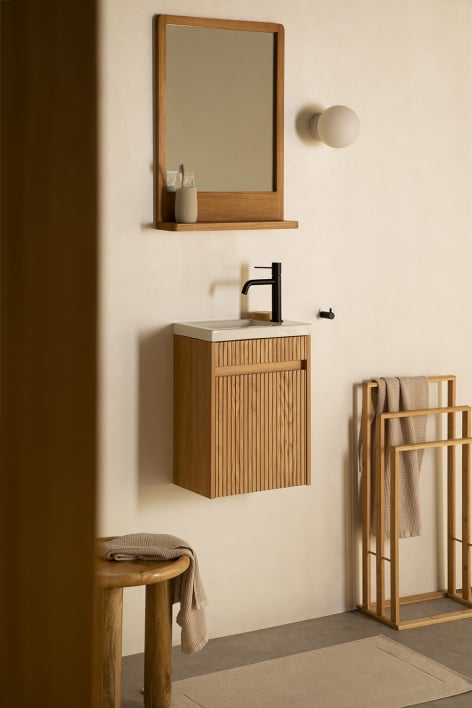 Ensemble de meuble de salle de bain en frêne avec lavabo intégré Narek