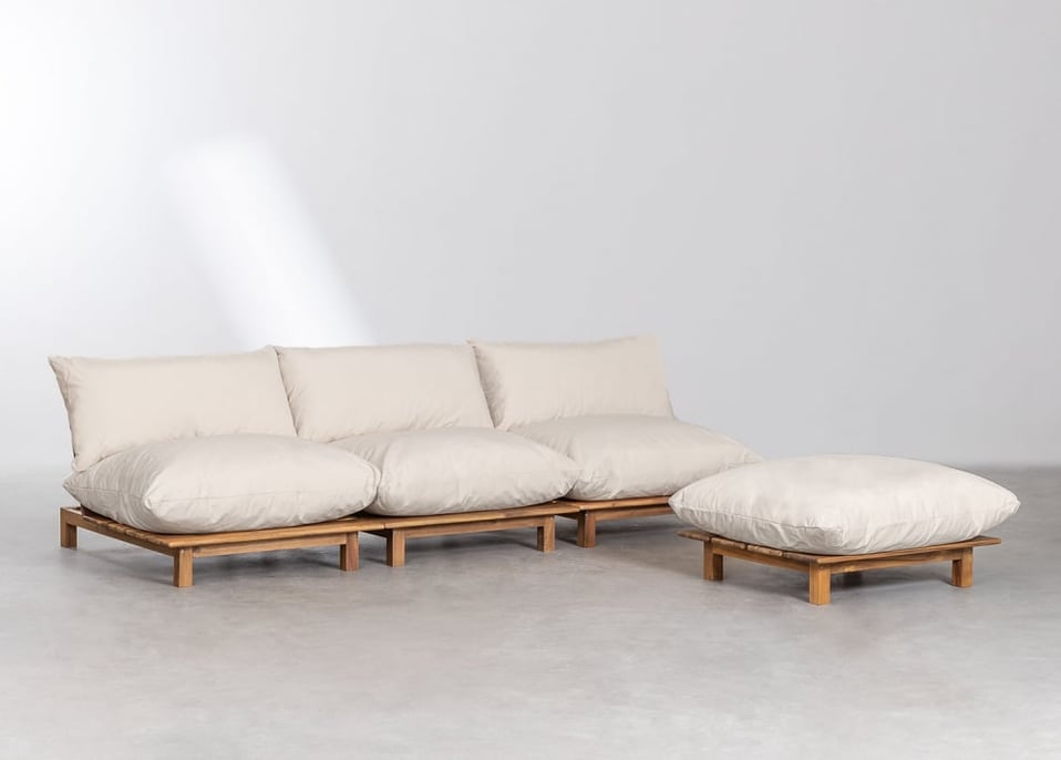 Canapé inclinable modulaire 3 pièces avec pouf en bois d'acacia Brina