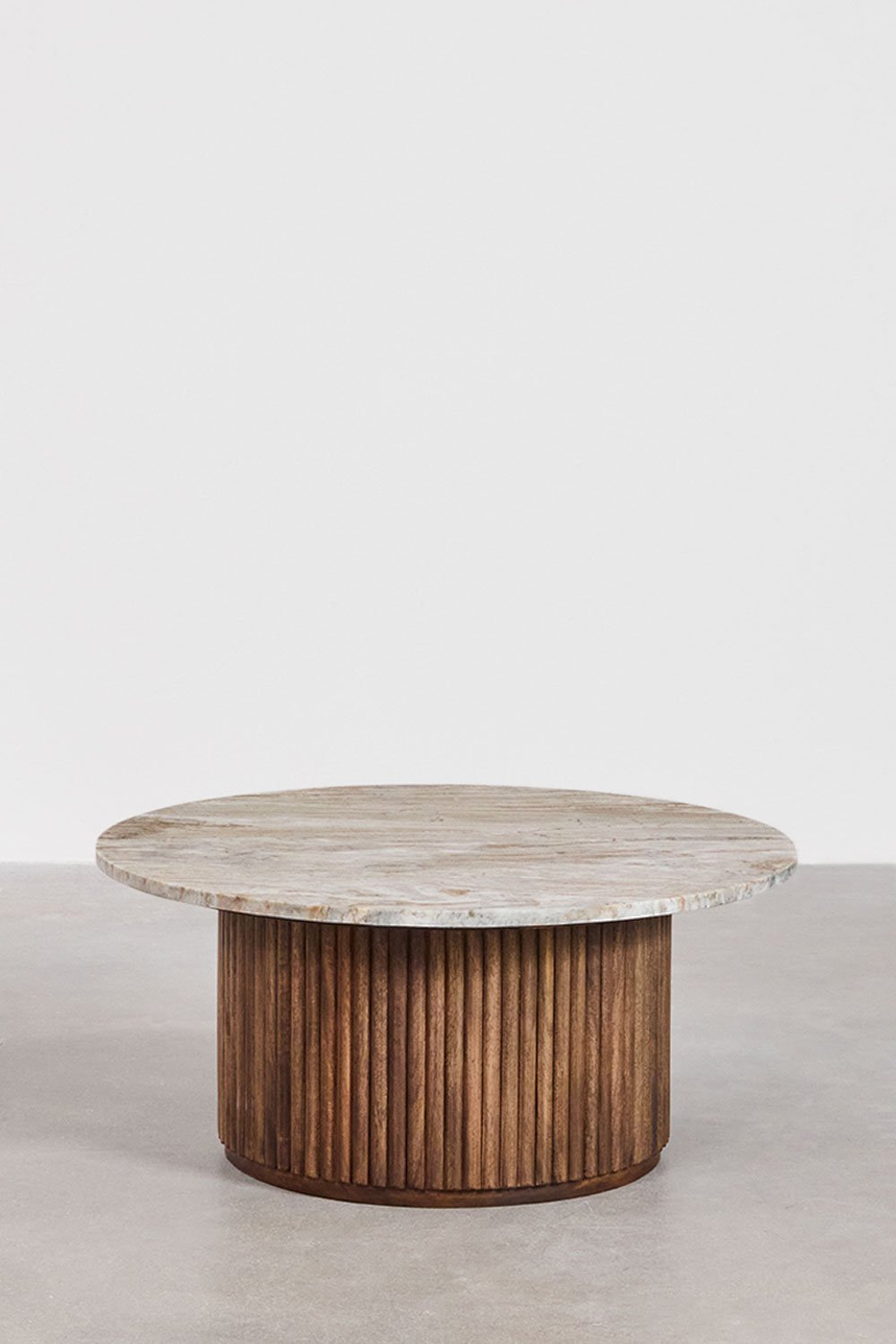 Table basse ronde en marbre et bois de manguier Giselda, image de la galerie 2