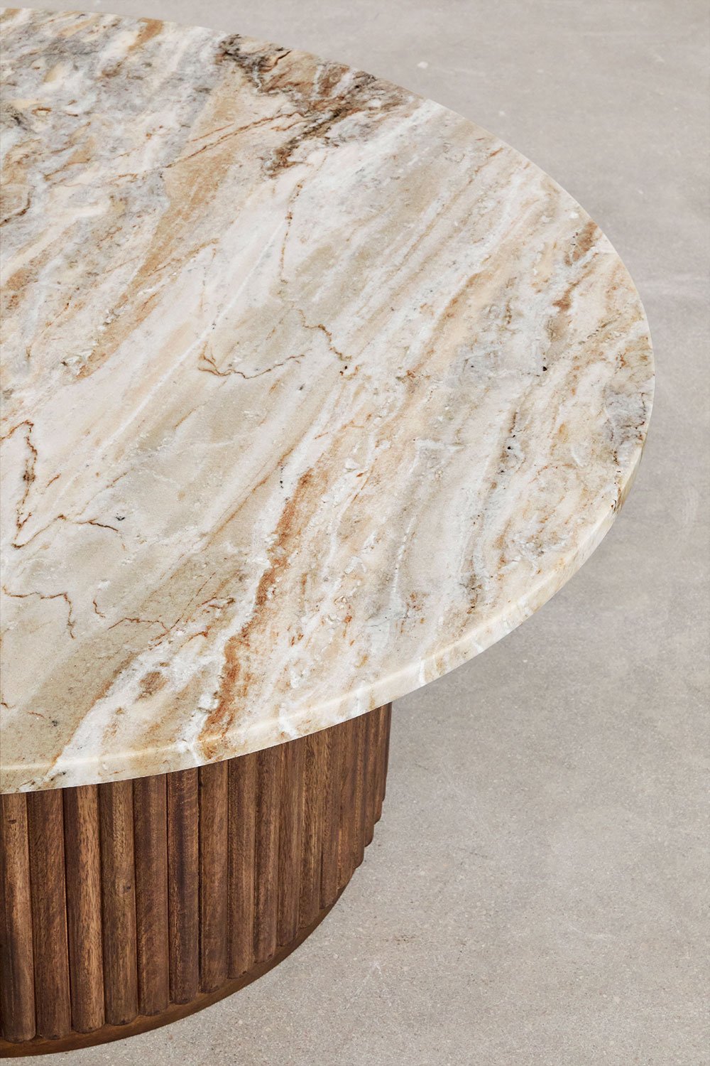 Table basse ronde Ø90 cm en marbre et bois de manguier Giselda, image de la galerie 3