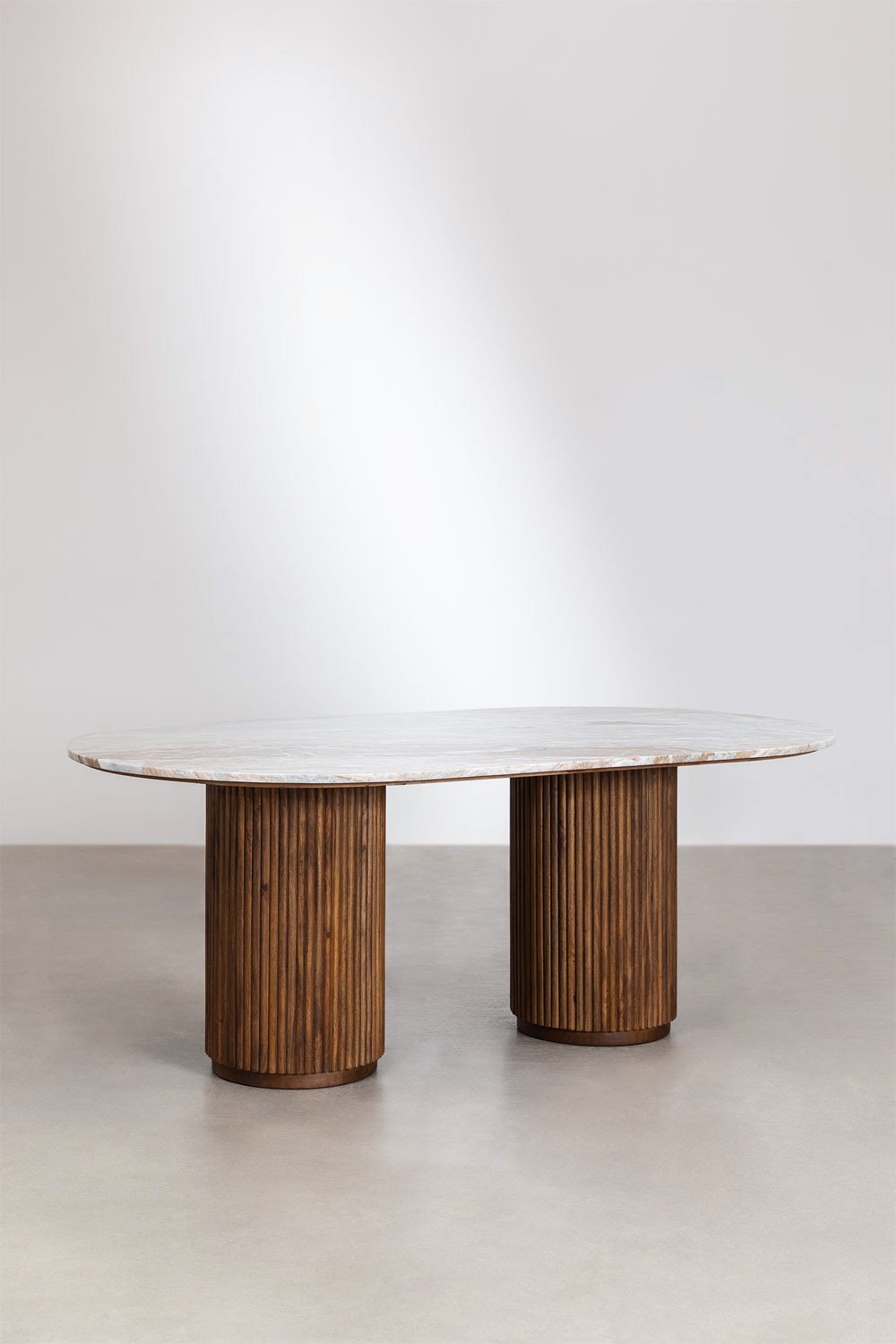Table à manger ovale 200x100 cm en pierre naturelle et bois de manguier Giselda, image de la galerie 3