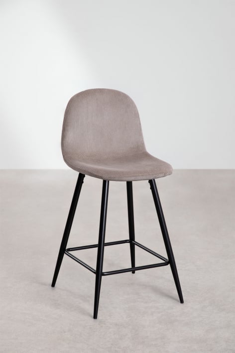 Tabouret haut 65 cm en velours côtelé marron moka et pieds noirs Glamm - Brun Moka