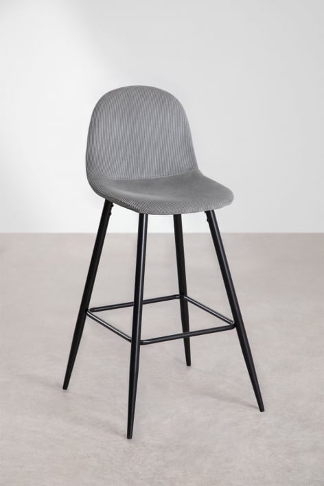 Tabouret haut 75 cm en velours côtelé gris vison et pieds noirs Glamm - Gris Vison