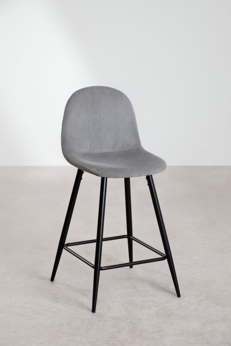 Tabouret haut 65 cm en velours côtelé gris vison et pieds noirs Glamm - Gris Vison