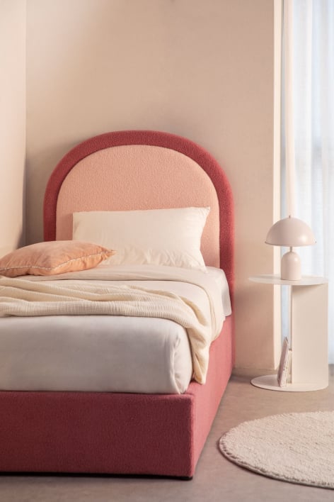 Lit avec sommier coffre en tissu bouclette Kalwa - Chenille Rose