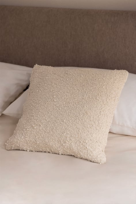 Coussin carré en tissu bouclé (45x45 cm) Zanero - Blanc Gardenia