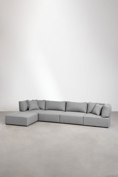 Canapé modulable 4 pièces avec 2 fauteuils d'angle et pouf Kata - Gris