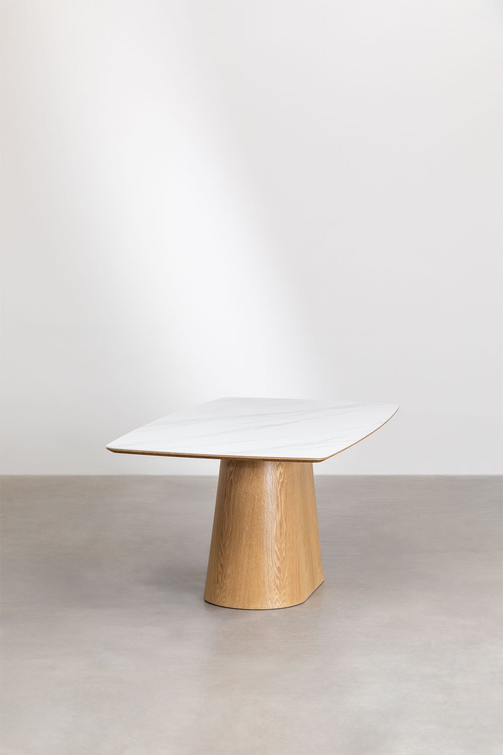 Ensemble de table rectangulaire 200x100 cm avec placage en céramique Aura et 8 chaises de salle à manger en tissu bouclé Leo, image de la galerie 3