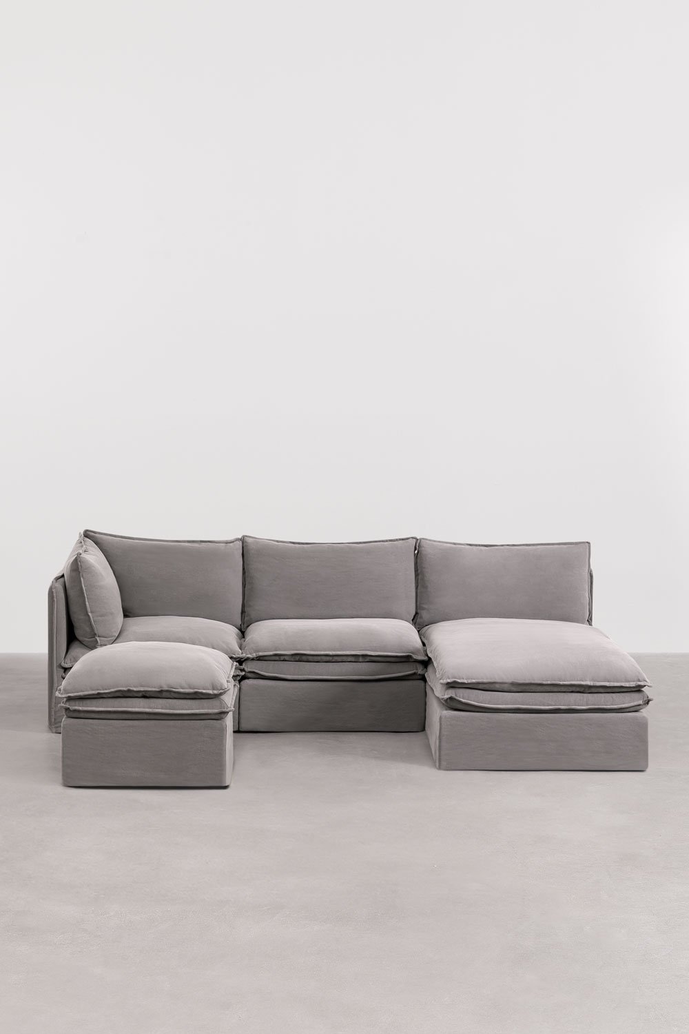 Canapé modulable 3 pièces avec méridienne et pouf en lin et coton Grace, image de la galerie 3