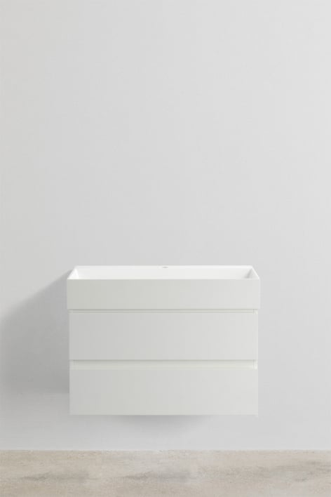 Ensemble de meuble de salle de bain en bois et placage de frêne avec lavabo intégré Ona - Blanc
