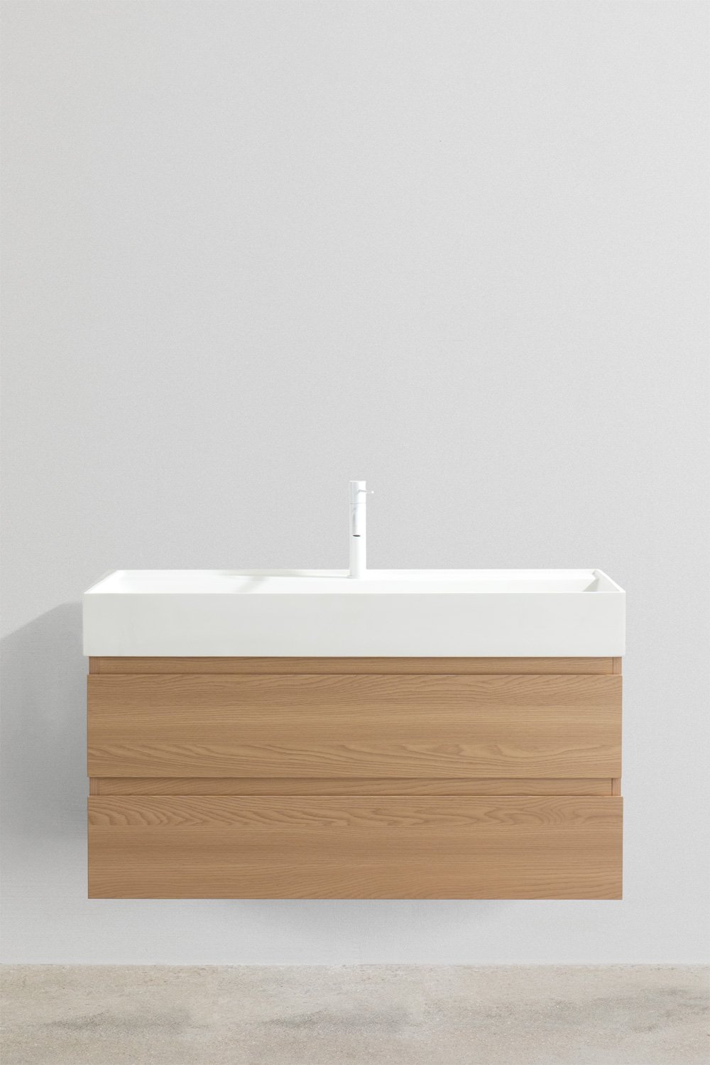 Ensemble de meuble de salle de bain en bois et placage de frêne avec lavabo intégré Ona, image de la galerie 2
