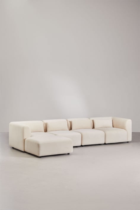 Canapé modulaire 4 pièces avec pouf Fogler - Velours Côtelé Beige Lin