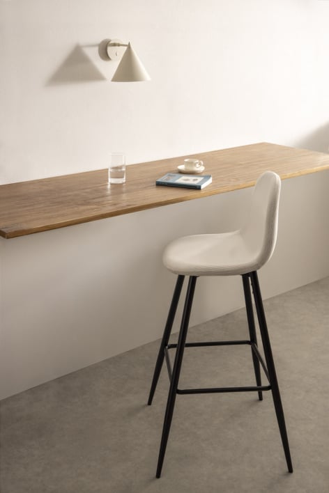 Tabouret haut 75 cm en velours côtelé beige lin et pieds noirs Glamm