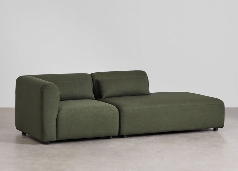 Canapé modulaire d'angle 2 pièces Fogler avec méridienne droite - Chenille Vert Sauge