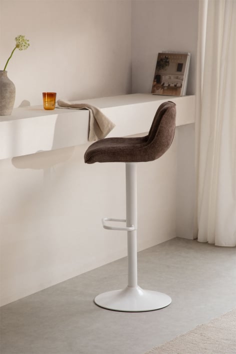 Tabouret haut réglable avec dossier en tissu marron chocolat et pied blanc Igarasi - Marron Chocolat - Blanc