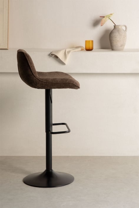 Tabouret haut réglable avec dossier en tissu marron chocolat et pied noir Igarasi - Noir - Marron Chocolat