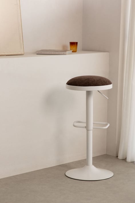 Tabouret haut réglable en tissu beige tapioca et pied blanc Igarasi