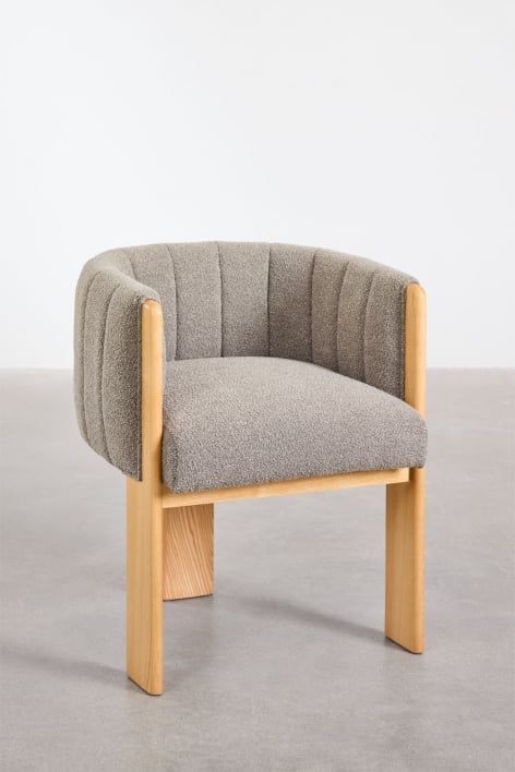 Fauteuil en bois de frêne et tissu bouclé Leo - Bouclé Gris Arena