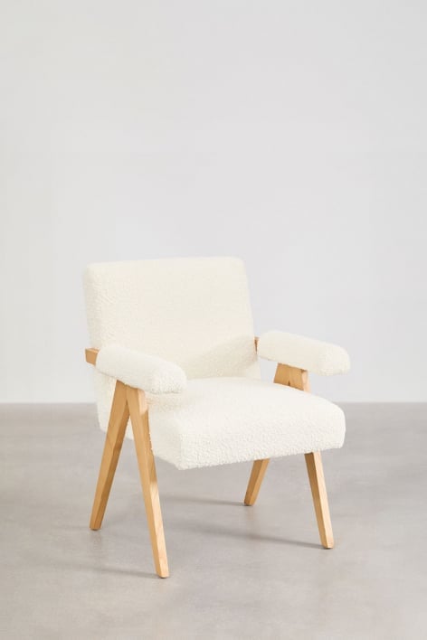 Pack de 2 fauteuils en bois de frêne et tissu bouclé Lucca