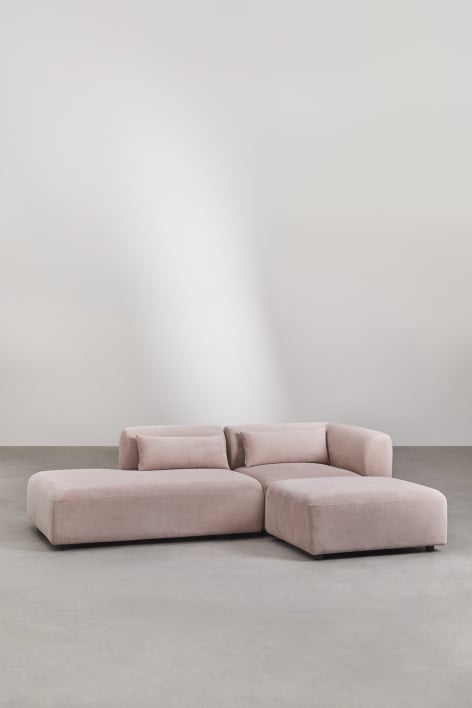 Canapé d'angle modulable 2 pièces avec méridienne gauche et pouf Fogler - Velours Côtelé Vin Rosé
