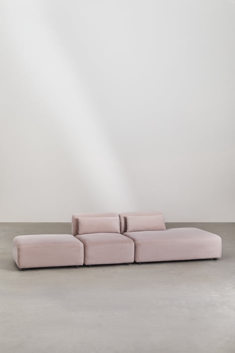 Canapé modulable 2 pièces avec méridienne droite et pouf Fogler - Velours Côtelé Vin Rosé