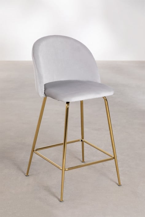 Lot de 4 tabourets hauts 65 cm en velours gris perle et pieds dorés Kana Design