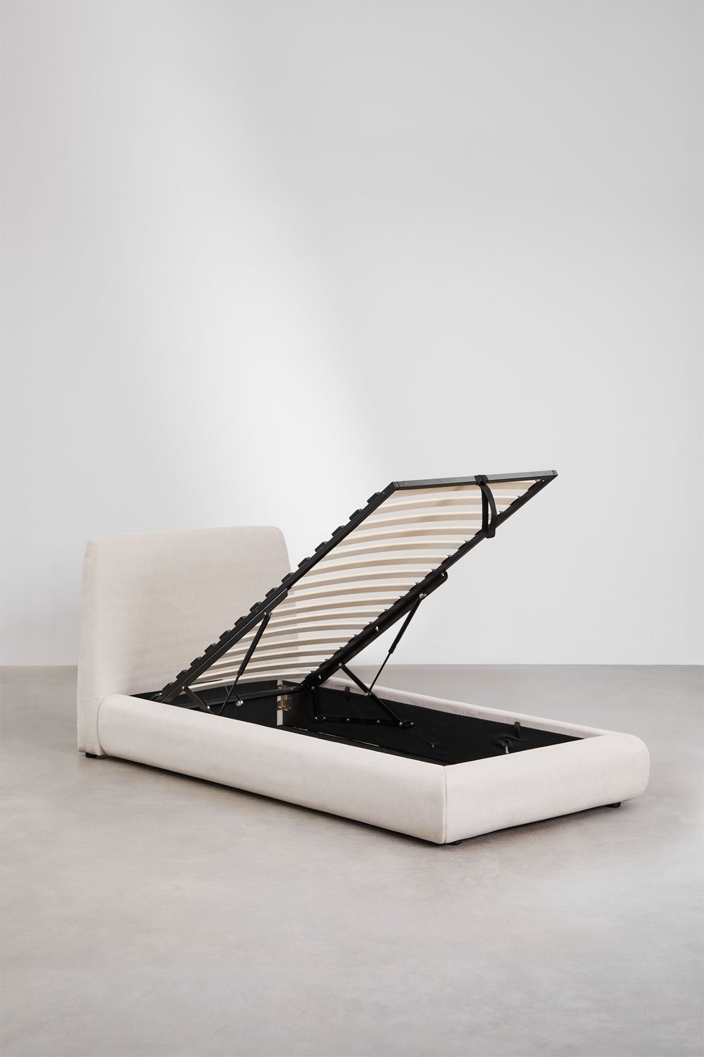 Lit avec coffre de rangement rabattable tapissée Norena, image de la galerie 3