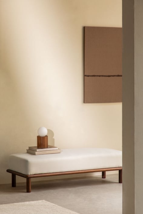 Banc en bois d'hévéa et tissu Veral - Tissu Blanc