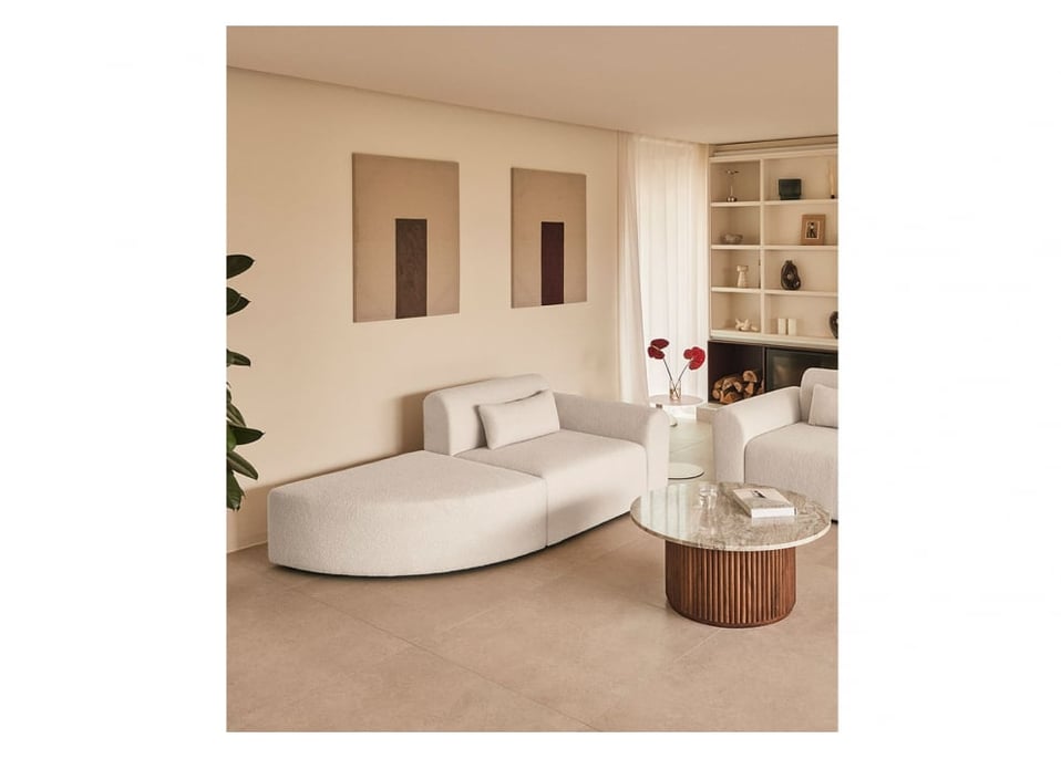 Canapé d'angle modulaire droit 1 pièce avec pouf triangulaire en bouclette Borjan