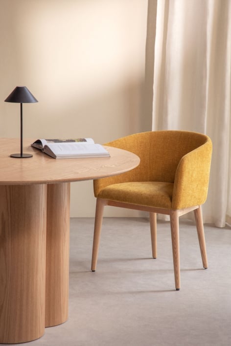 Chaise de salle à manger rembourrée Bunia avec accoudoirs - Chenille Moutarde