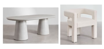Set de table ovale 220x95 cm en ciment Noemi et 8 chaises de salle à manger avec accoudoirs rembourrées Liara, image de la galerie 1
