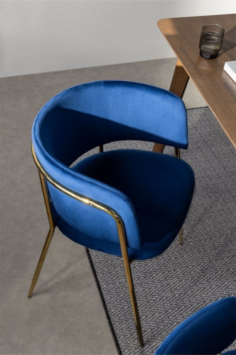 Chaise de salle à manger rembourrée Nalon - Velours Bleu