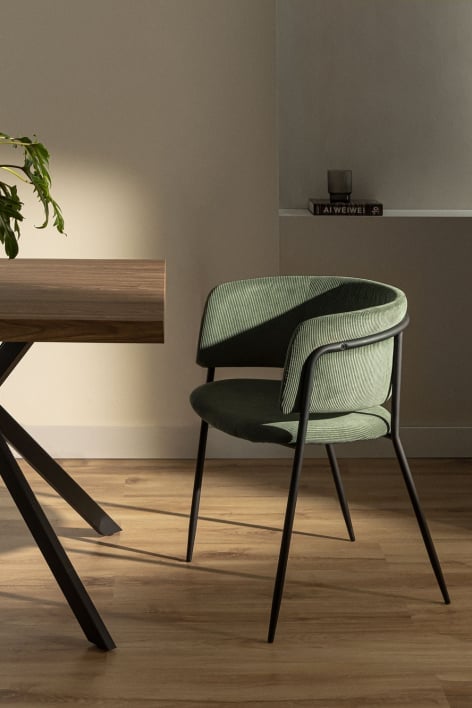 Chaise de salle à manger rembourrée Nalon - Velours Côtelé Vert Kaki