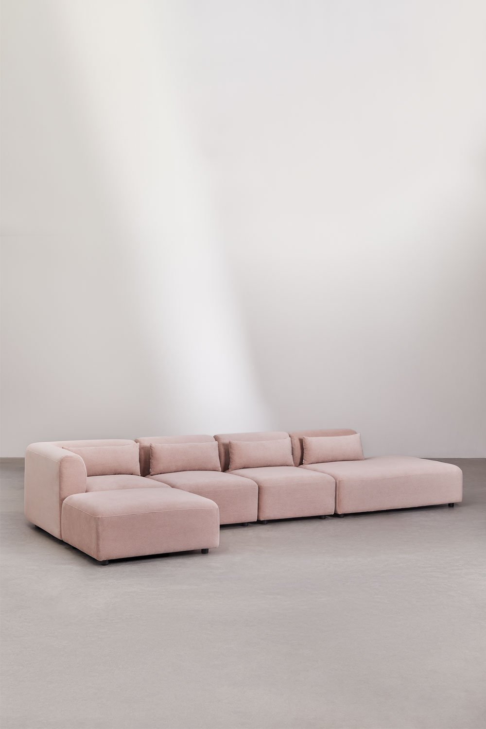 Canapé d'angle modulable 4 pièces avec méridienne droite et pouf Fogler, image de la galerie 1