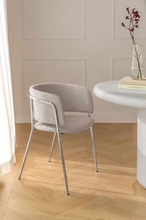 Chaise de salle à manger rembourrée Nalon - Tissu Blanc Cassé