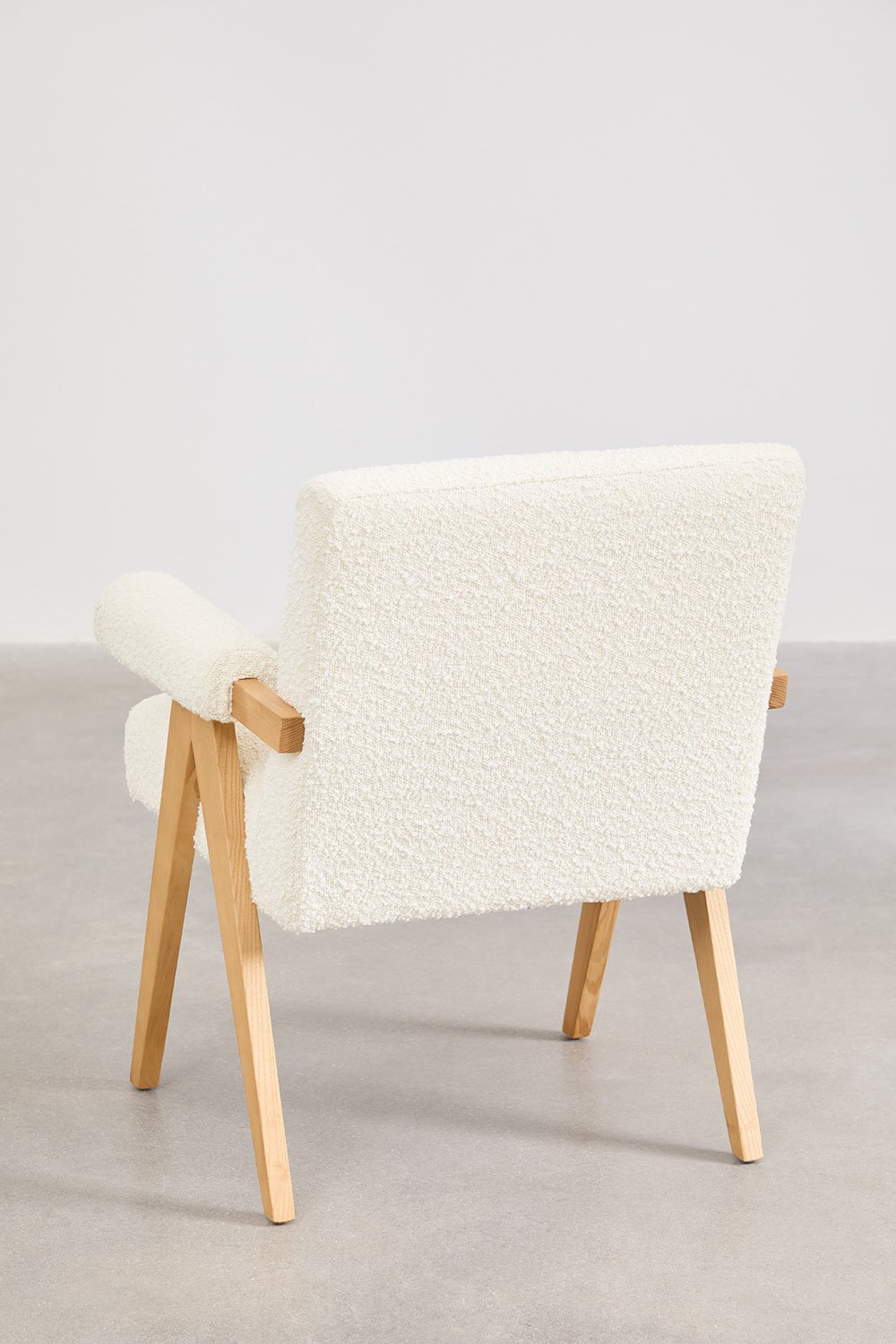 Ensemble de table ovale 220x95 cm en ciment Noemi et 8 chaises de salle à manger en bois et tissu bouclé Lucca, image de la galerie 7