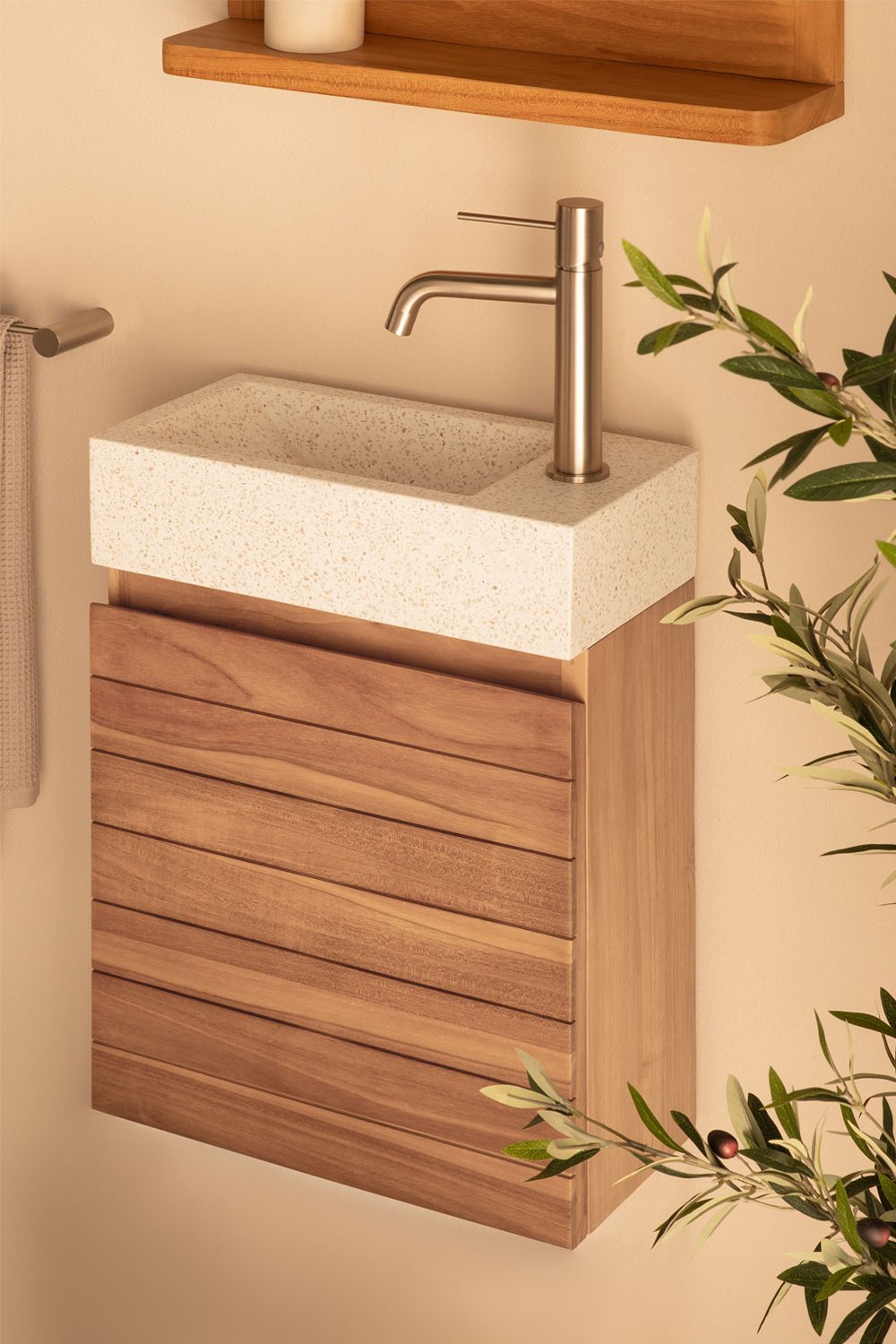 Ensemble meuble de salle de bain en bois de teck avec lavabo intégré en ciment Napier , image de la galerie 1