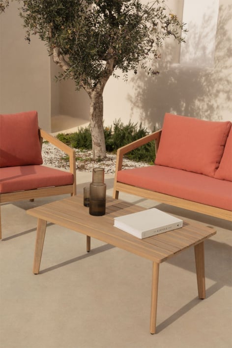 Table basse de jardin rectangulaire 90x50 cm en bois d'acacia Kaela - Brun Acacia