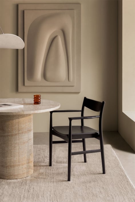 Chaise de salle à manger avec accoudoirs en bois de chêne Mireita - Noir uni