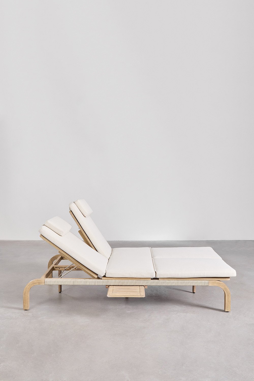 Chaise longue double inclinable en bois d'acacia avec coussin Dubai, image de la galerie 6