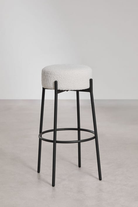 Lot de 4 tabourets hauts 75 cm en tissu bouclé blanc et pieds noir mat Anisa