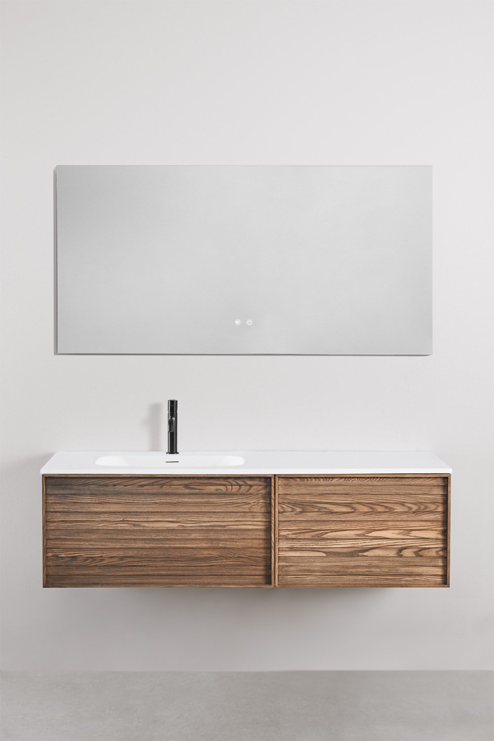 Ensemble de meuble de salle de bain suspendu en bois avec lavabo intégré Solea, image de la galerie 3