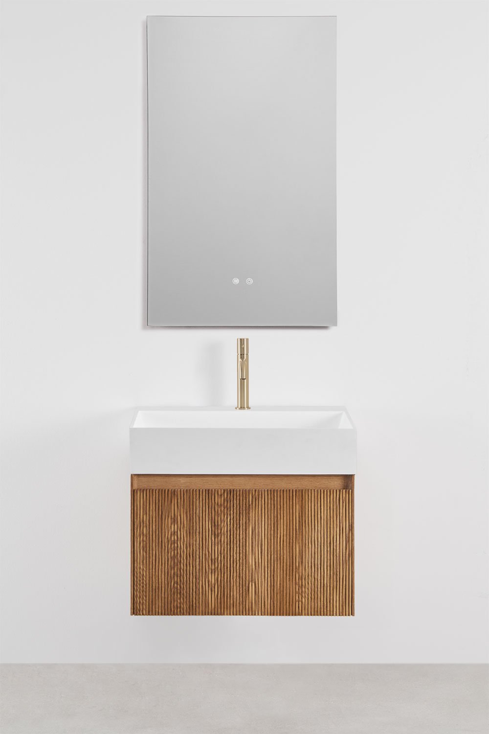 Ensemble de meuble de salle de bain suspendu en bois avec lavabo intégré Aldeia, image de la galerie 2