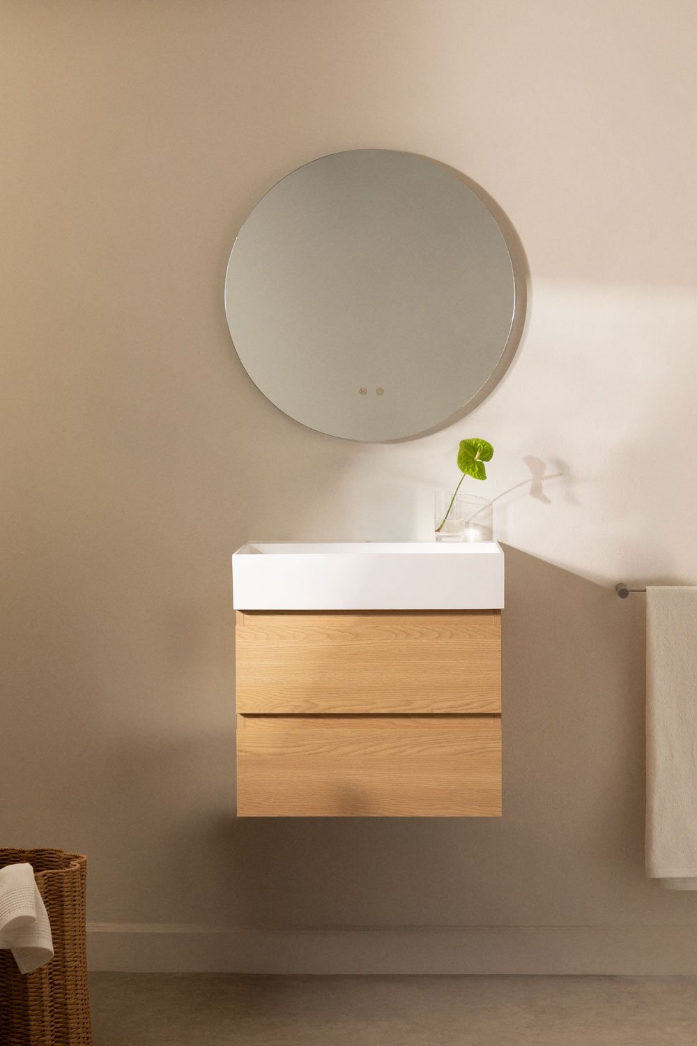 Ensemble de meuble de salle de bain en bois et placage de frêne avec lavabo intégré Ona, image de la galerie 1