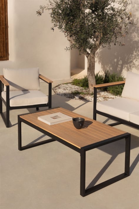 Table basse de jardin rectangulaire 110x55 cm en aluminium et bois d'acacia Lipov - Noir