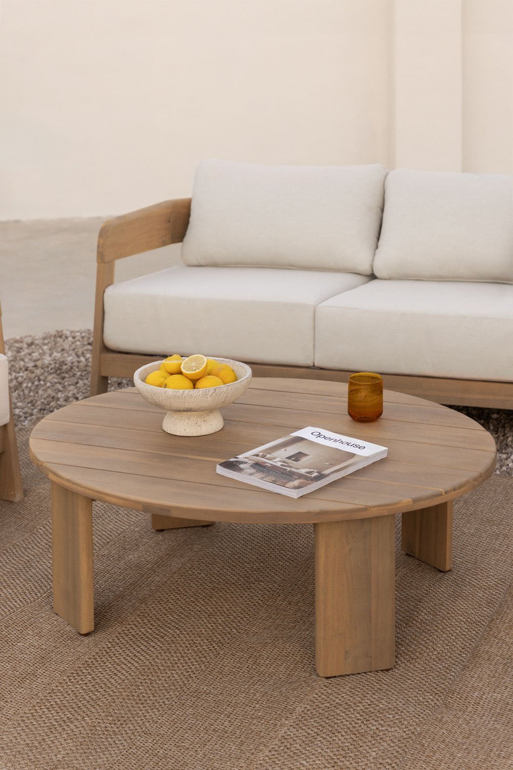 Table basse ovale 100x80 cm pour jardin en bois d'acacia Uleno, image de la galerie 1