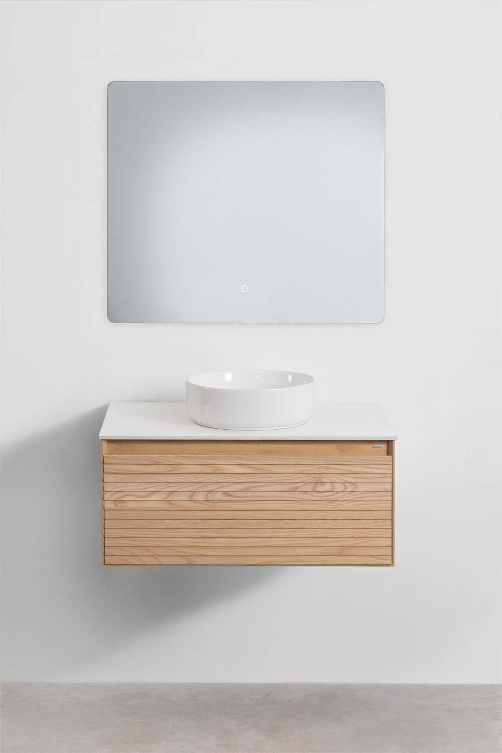 Ensemble de meuble de salle de bain suspendu 80x50 cm en bois de frêne Tedrik, image de la galerie 2